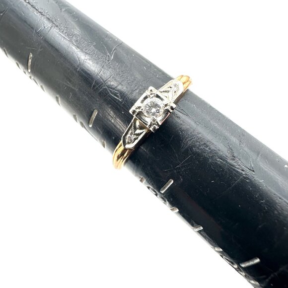 Estate Find 14K & 18K Yellow White Gold Diamond Ring Size 7.5 Vintage Engagement - Picture 6 of 6